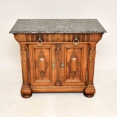 Antique Victorian Arts & Crafts Marble Top Oak Sideboard