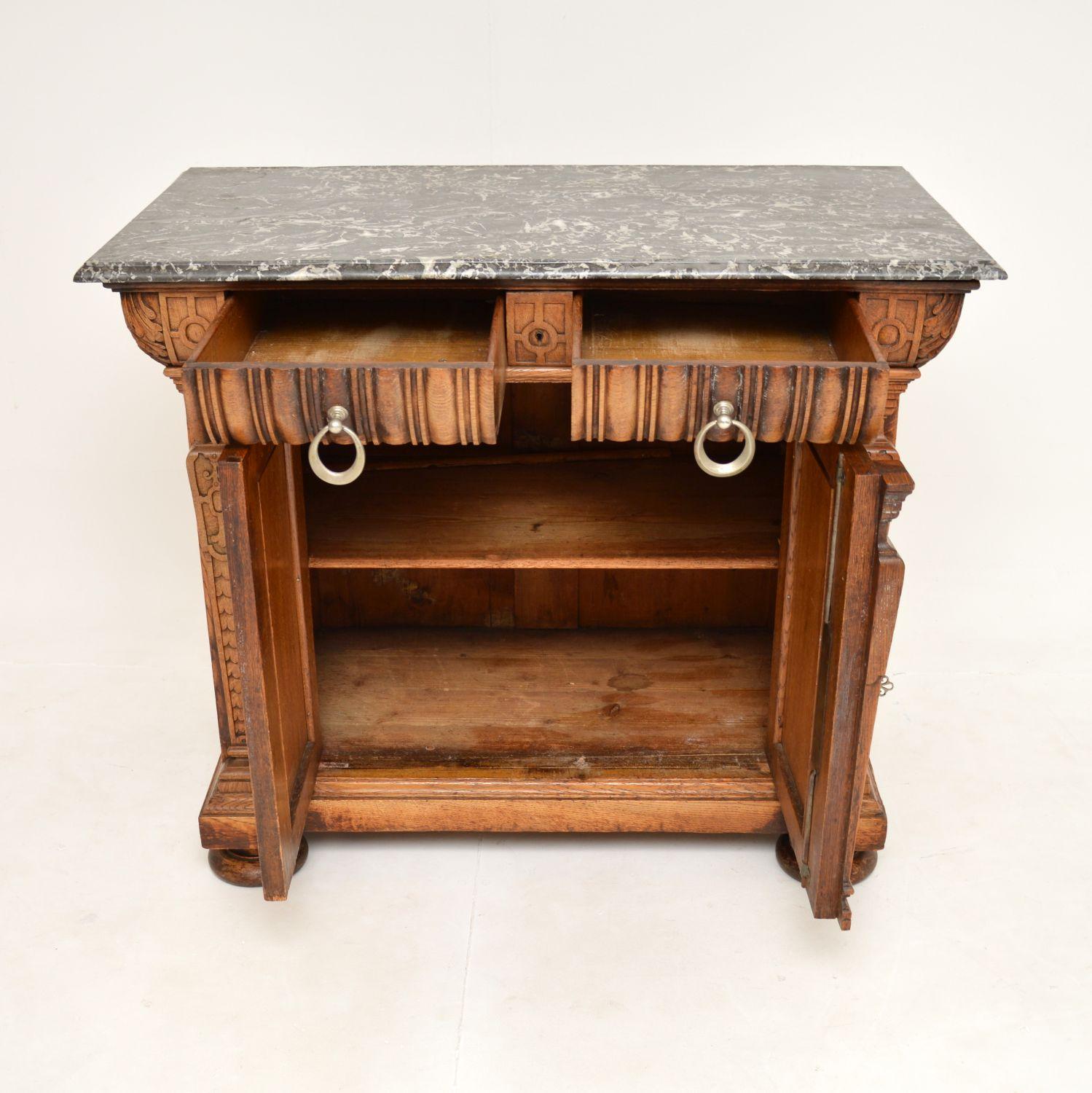 Antique Victorian Arts & Crafts Marble Top Oak Sideboard 2