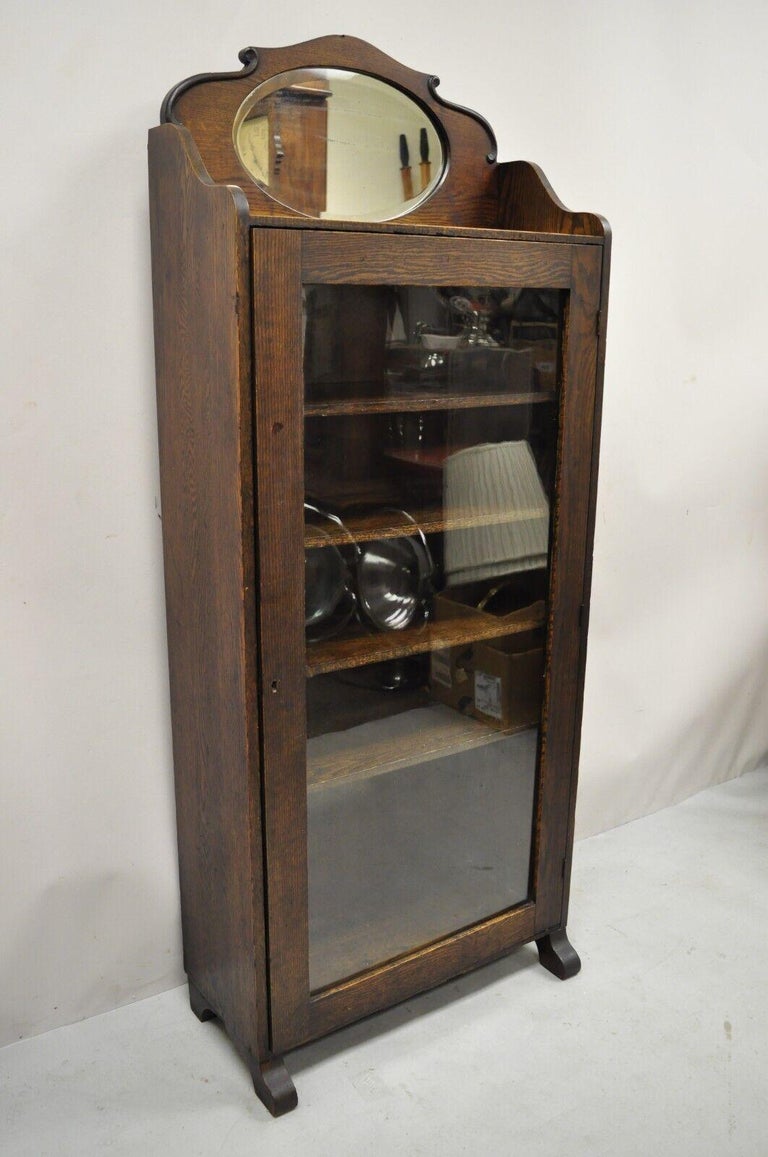 Antique Victorian Arts and Crafts Oak Wood Bookcase Display