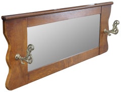 Antique Victorian Arts & Crafts Quartersawn Oak Mirrored Hall Tree Coat Rack 41"