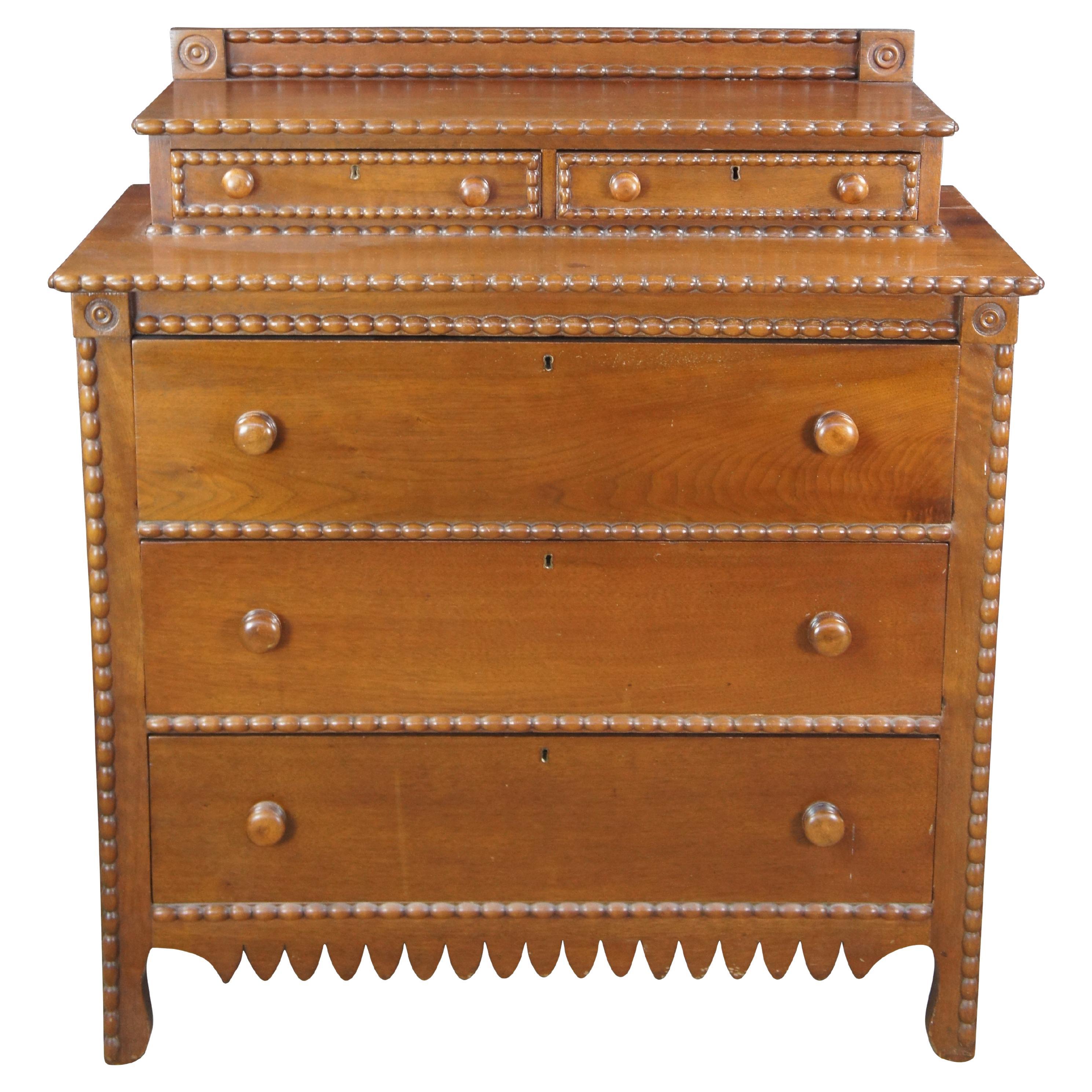 Antique Victorian Arts 
Crafts Walnut Stepback Dresser Chest of Drawers en venta