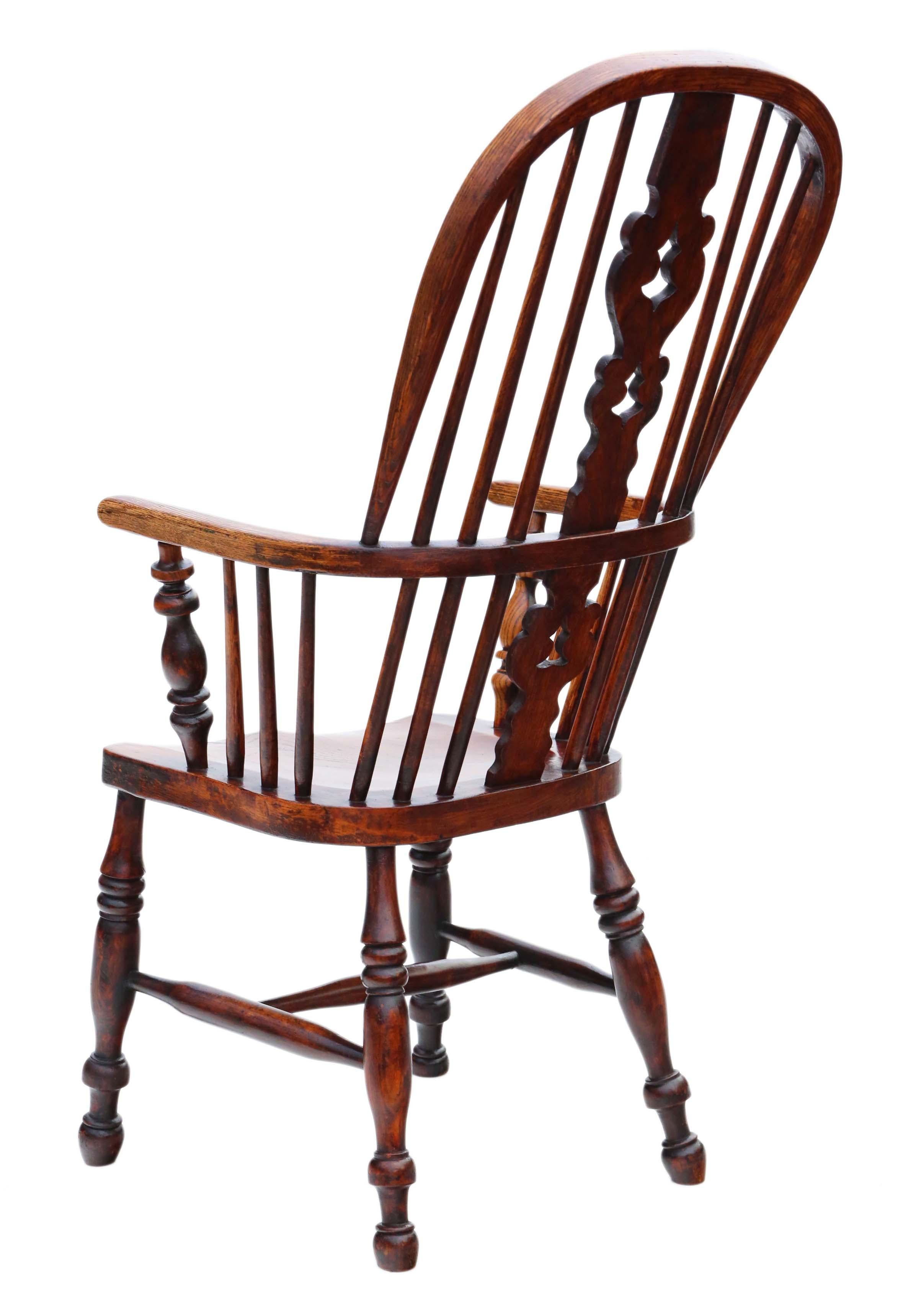 Antique Victorian Ash and Elm Windsor Chair Dining Armchair In Good Condition For Sale In Wisbech, Cambridgeshire