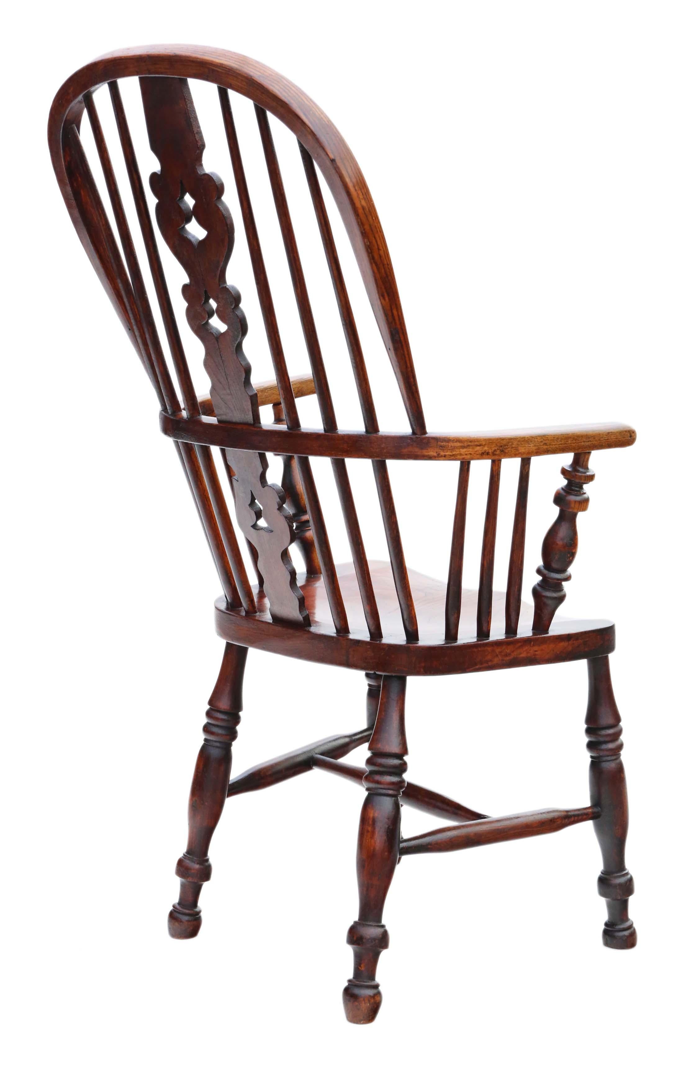 Mid-19th Century Antique Victorian Ash and Elm Windsor Chair Dining Armchair For Sale