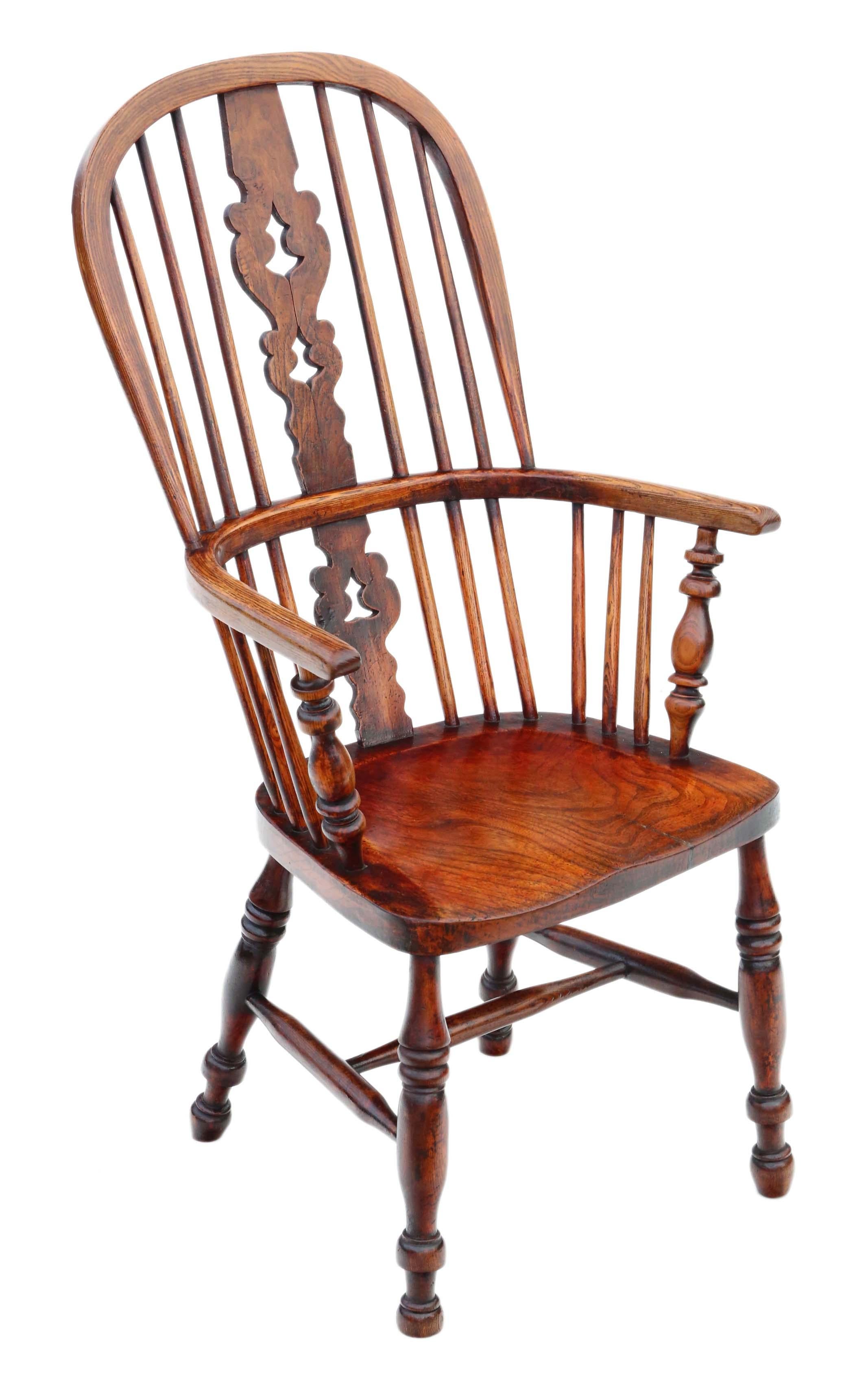 Antique Victorian Ash and Elm Windsor Chair Dining Armchair For Sale 2