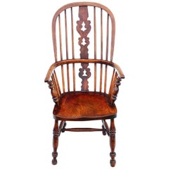 Fauteuil de salle à manger victorien ancien Windsor en frêne et orme