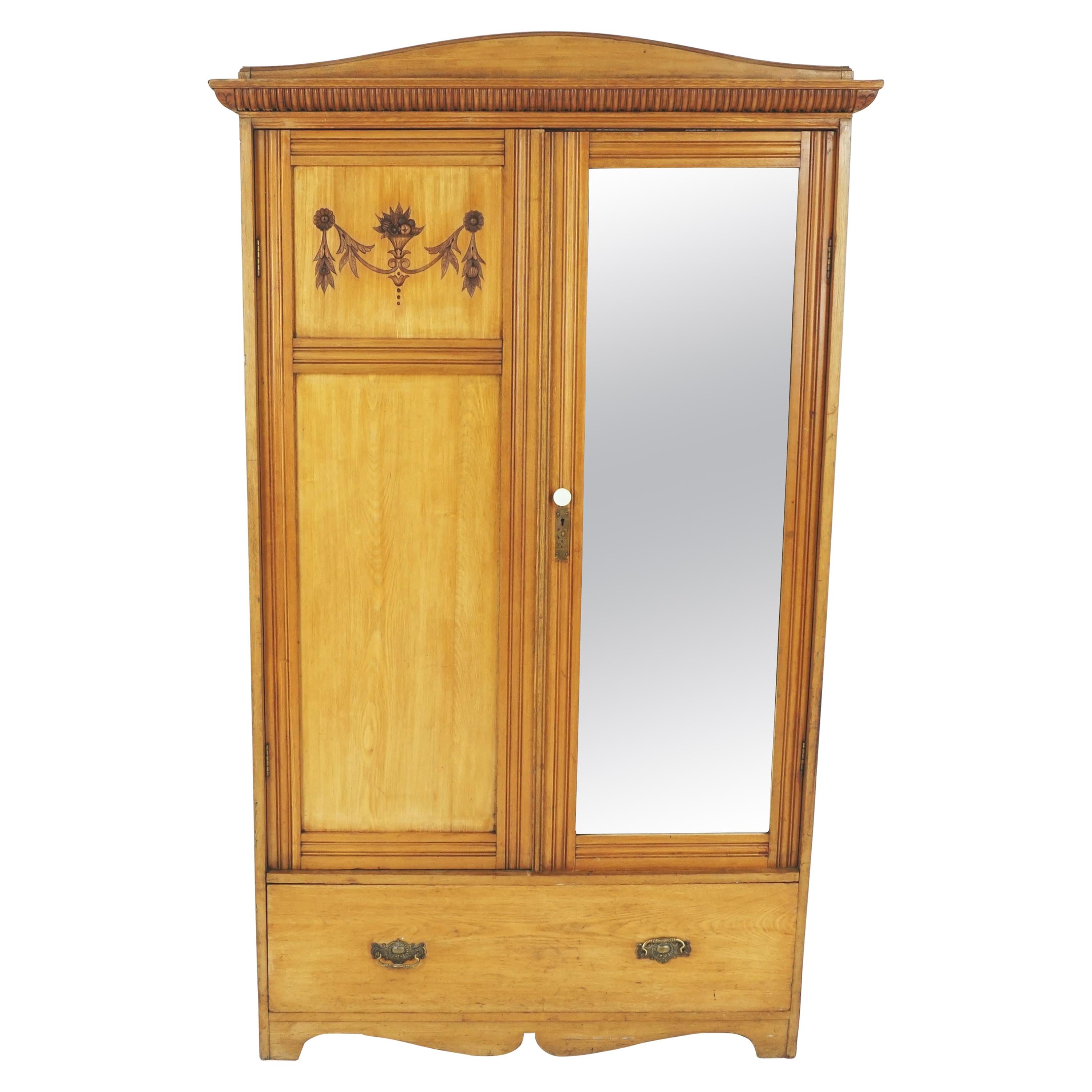 Antique Victorian Ash Armoire, Wardrobe, Closet, Scotland 1880, B2373