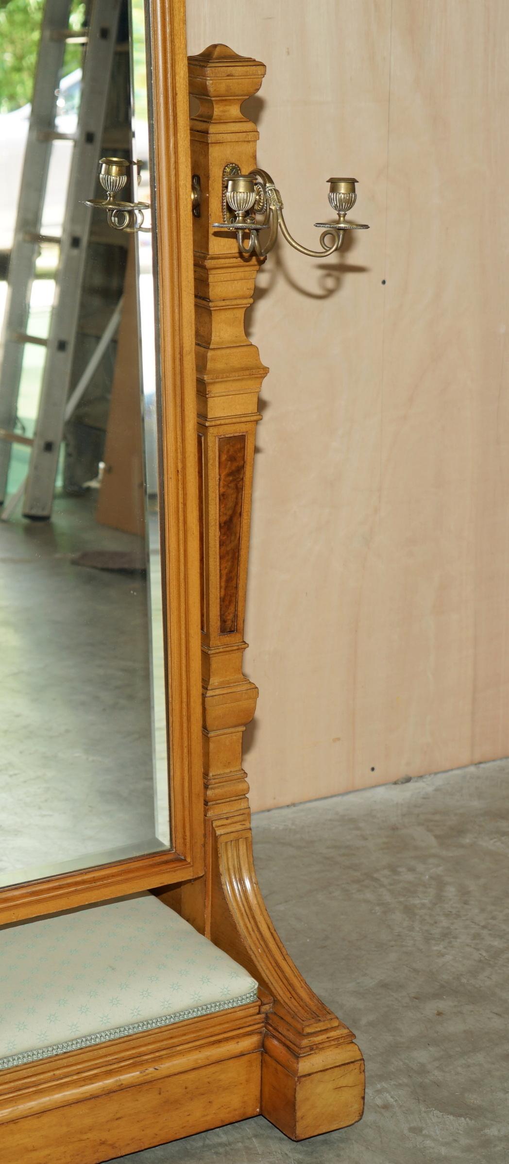Antike viktorianische Cheval-Spiegelleuchter aus Esche und Wurzelnussholz, Lancaster im Angebot 3