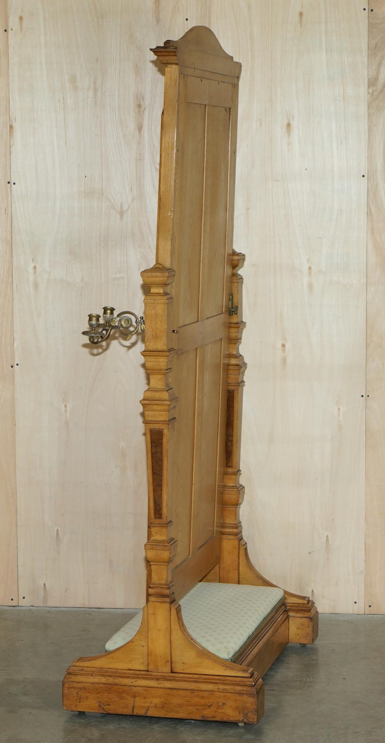 Antike viktorianische Cheval-Spiegelleuchter aus Esche und Wurzelnussholz, Lancaster im Angebot 13