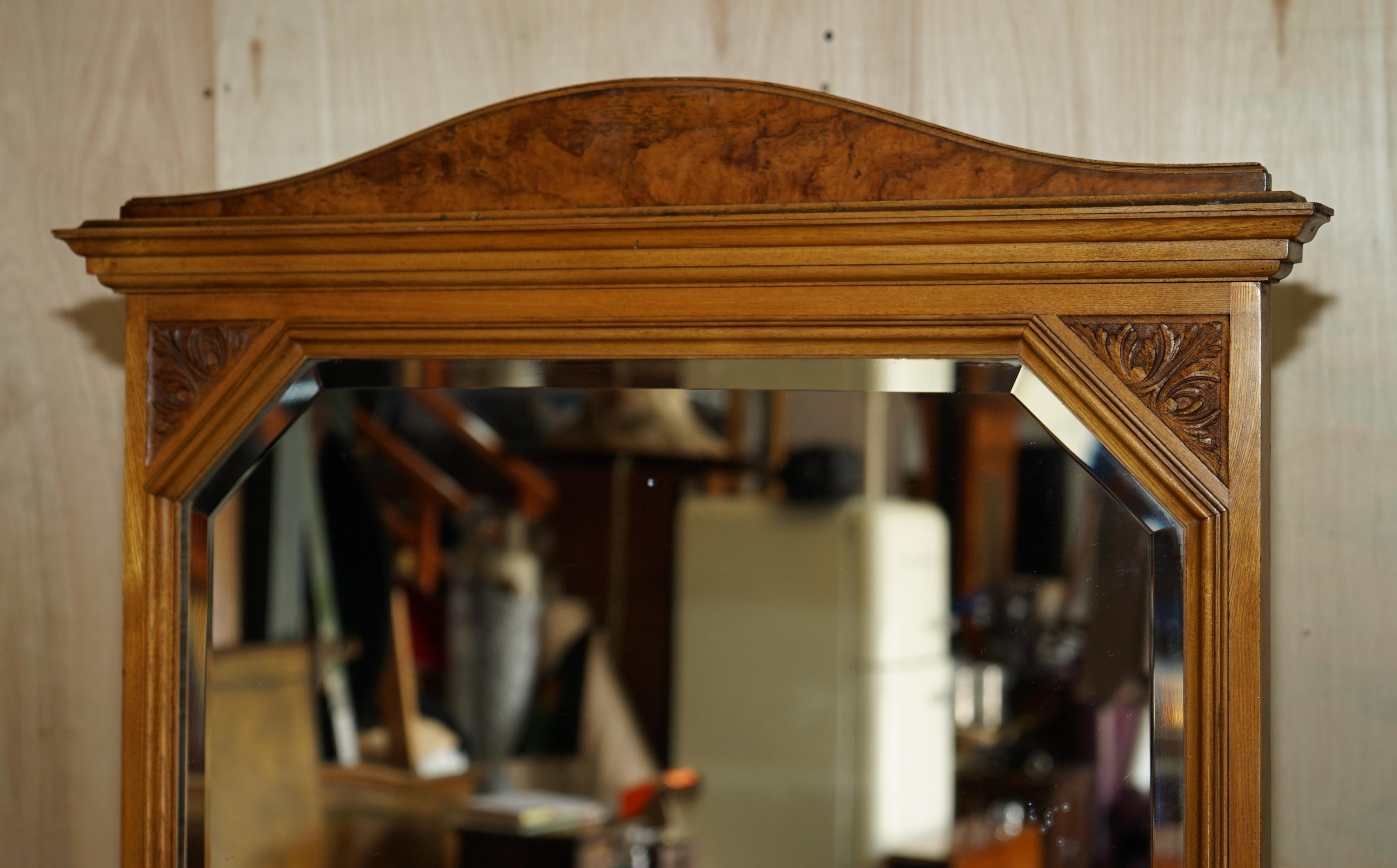 English Antique Victorian Ash & Burr Walnut Gillows of Lancaster Cheval Mirror Sconces For Sale