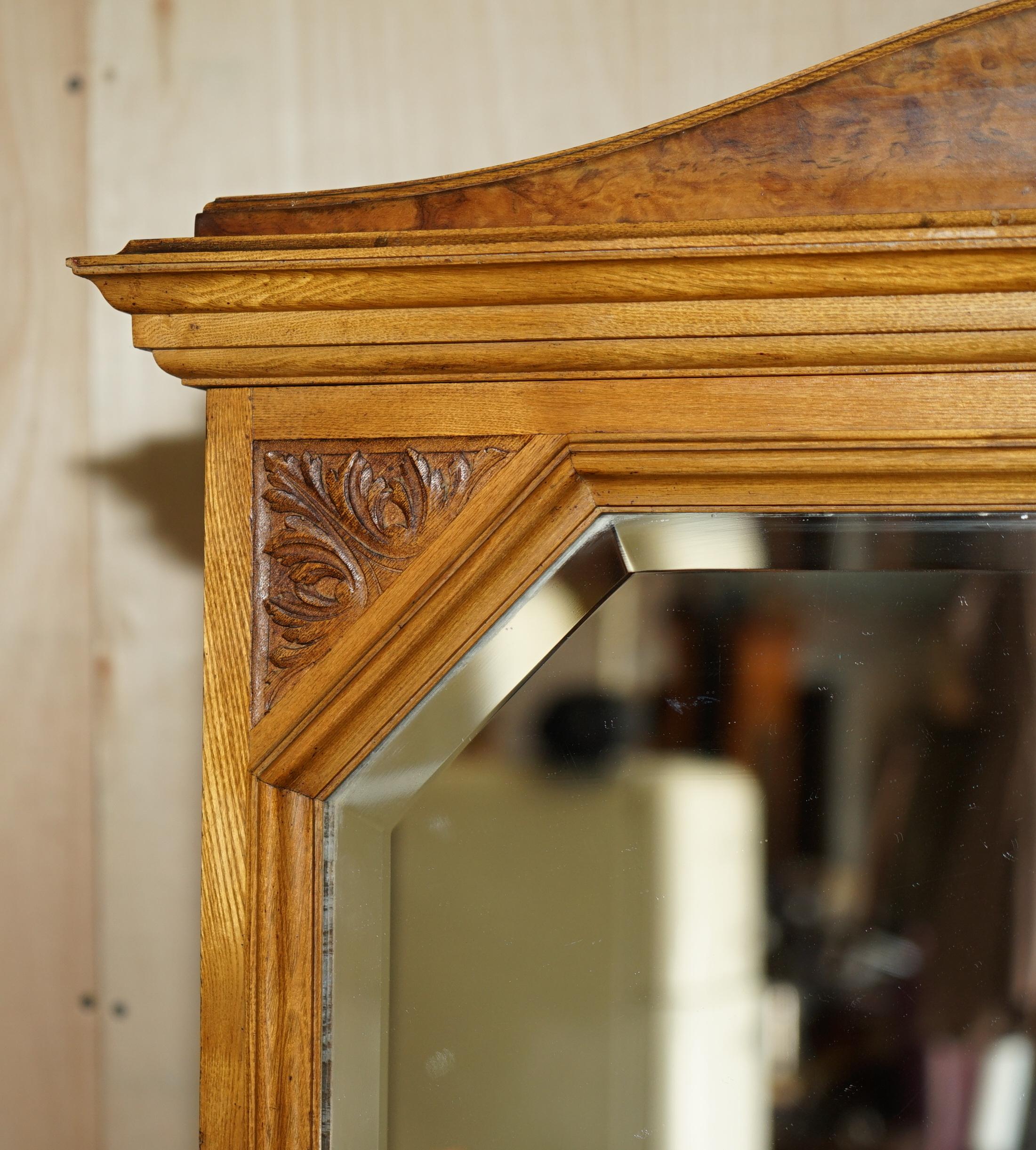 Hand-Crafted Antique Victorian Ash & Burr Walnut Gillows of Lancaster Cheval Mirror Sconces For Sale