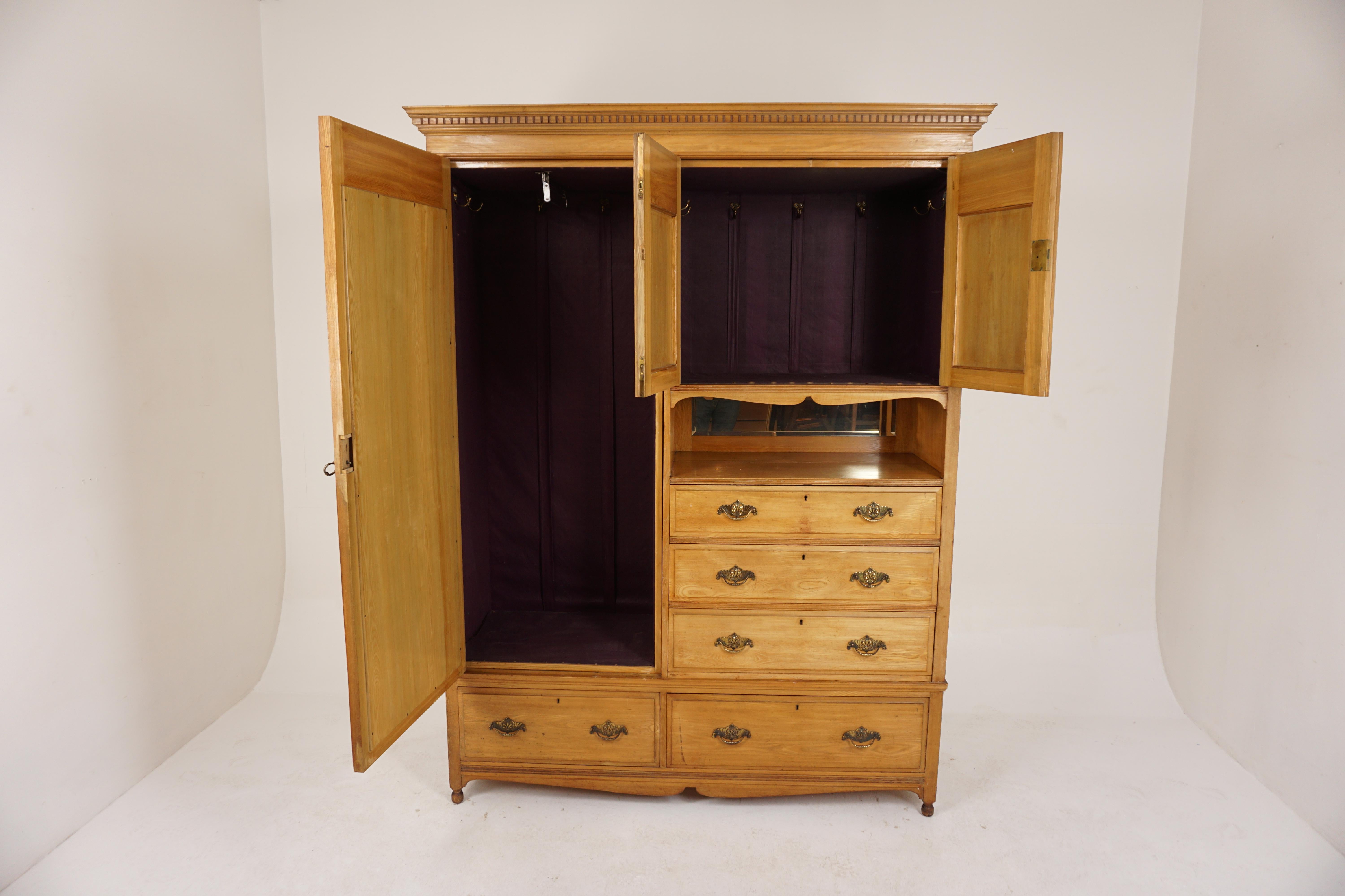 Antique Victorian Ash Compactum Armoire, Wardrobe, Closet, Scotland 1880, H724 In Good Condition For Sale In Vancouver, BC