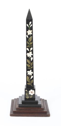 Antique Victorian Ashford Pietra Dura Marble Obelisk, 19th Century