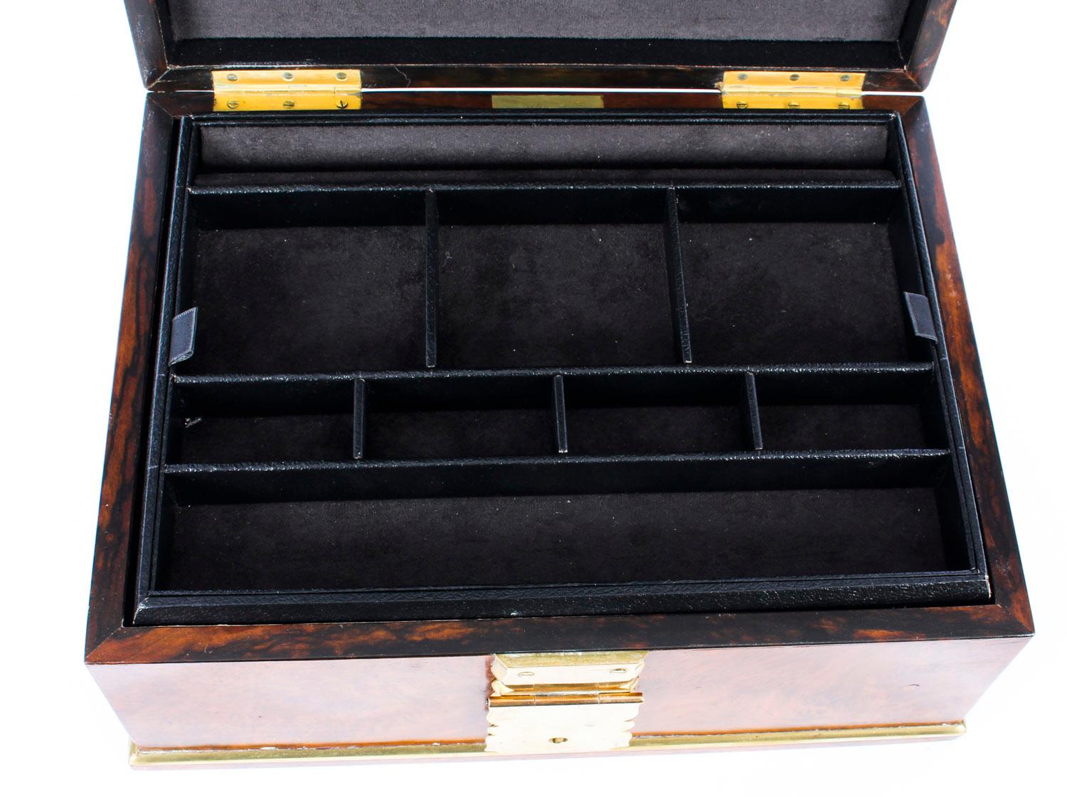 Antique Victorian Aspreys Burr Walnut Casket Jewelry Box, 19th Century 1