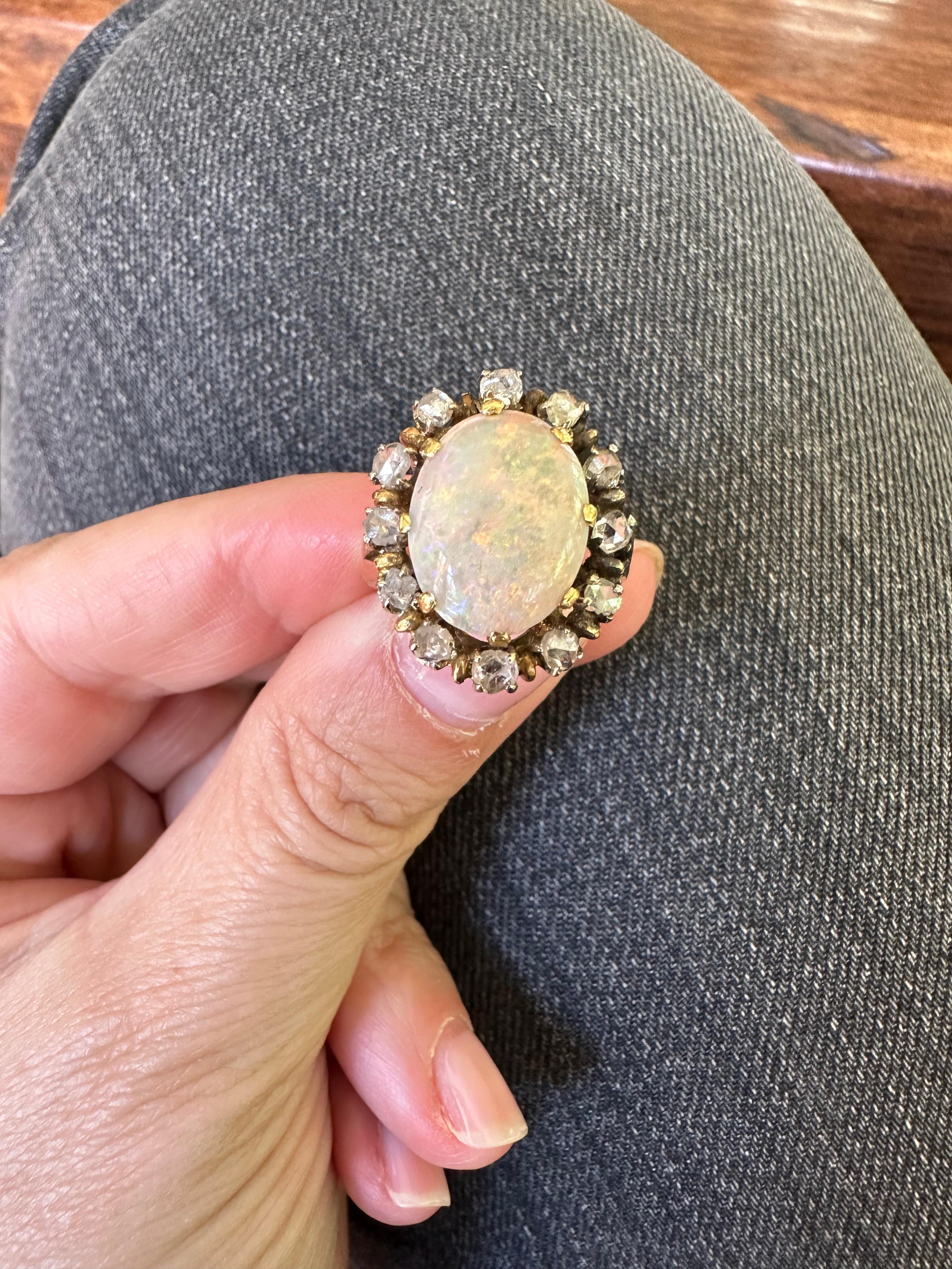 Antique Victorian Australian Opal and Diamond Cocktail Ring  For Sale 5