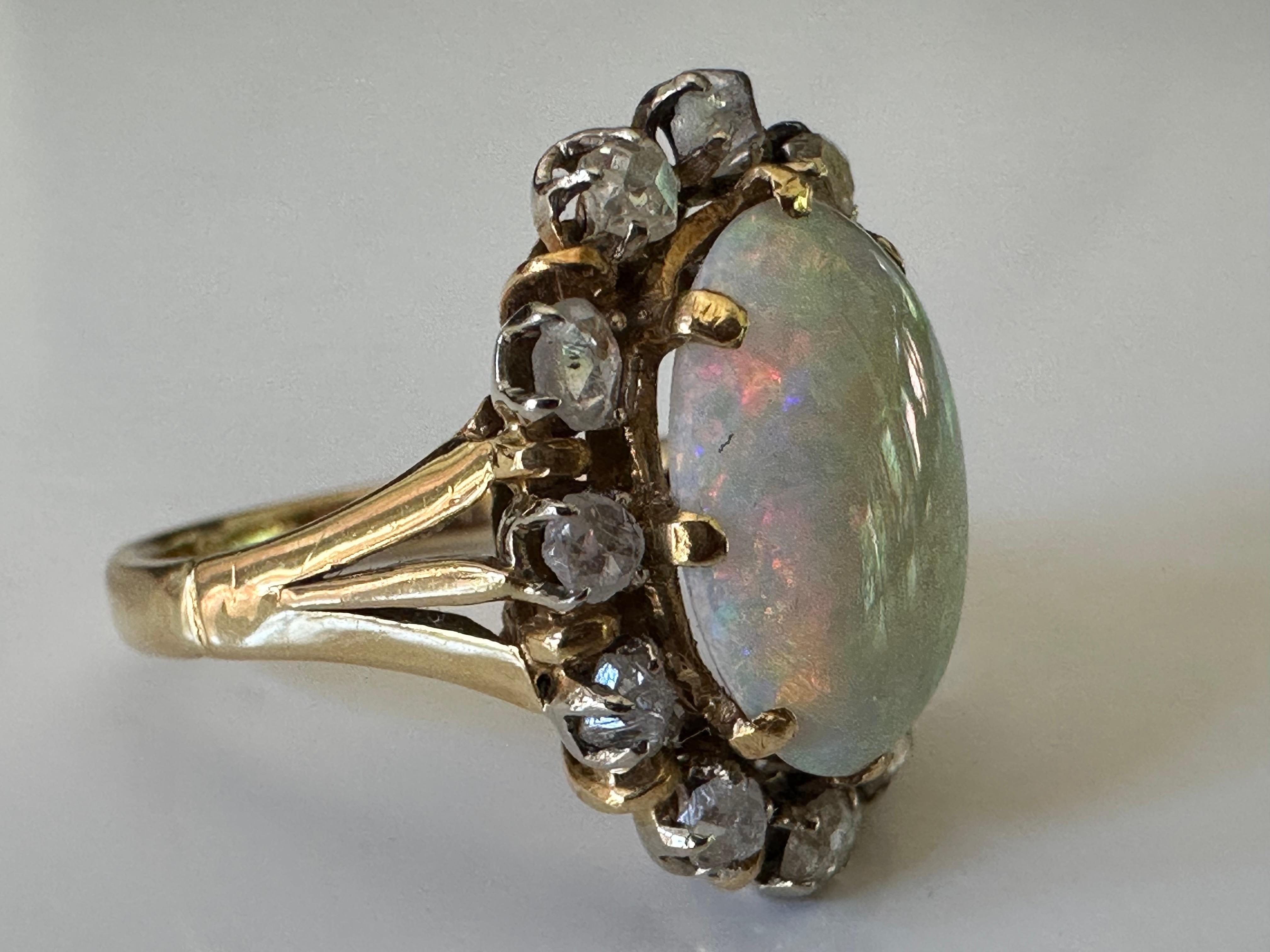 Antique Victorian Australian Opal and Diamond Cocktail Ring  For Sale 1
