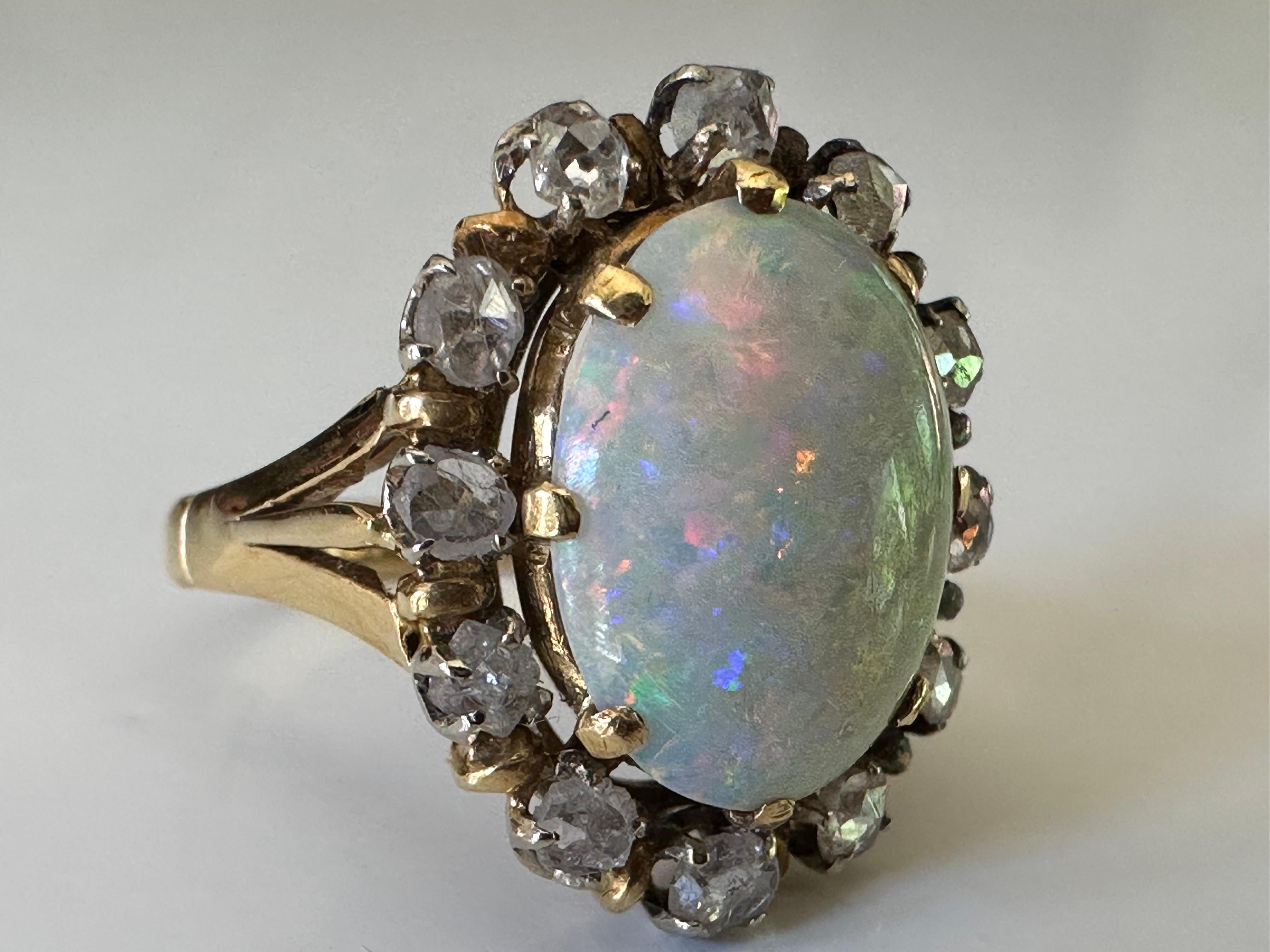 Antique Victorian Australian Opal and Diamond Cocktail Ring  For Sale 2