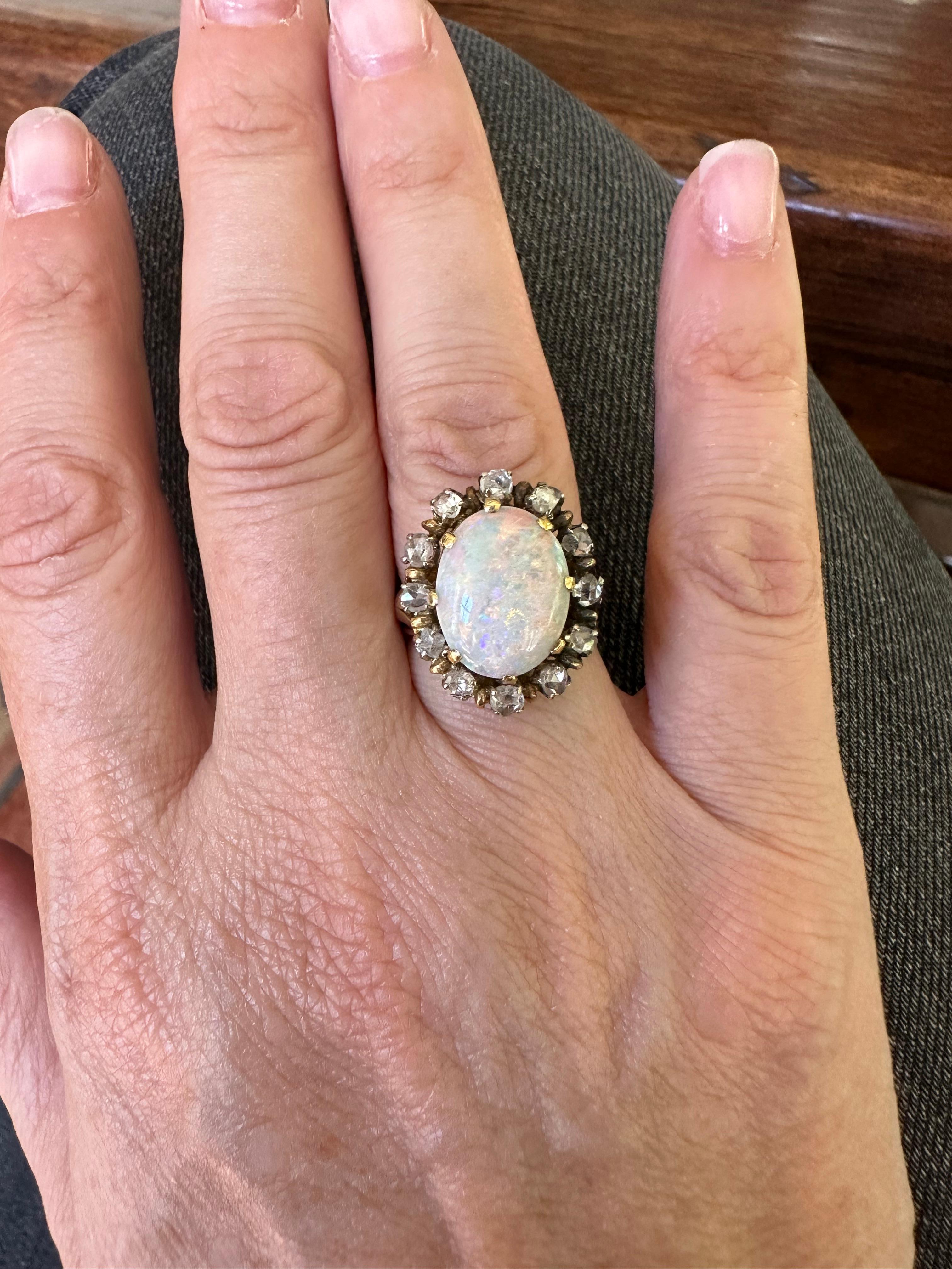 Antique Victorian Australian Opal and Diamond Cocktail Ring  For Sale 3