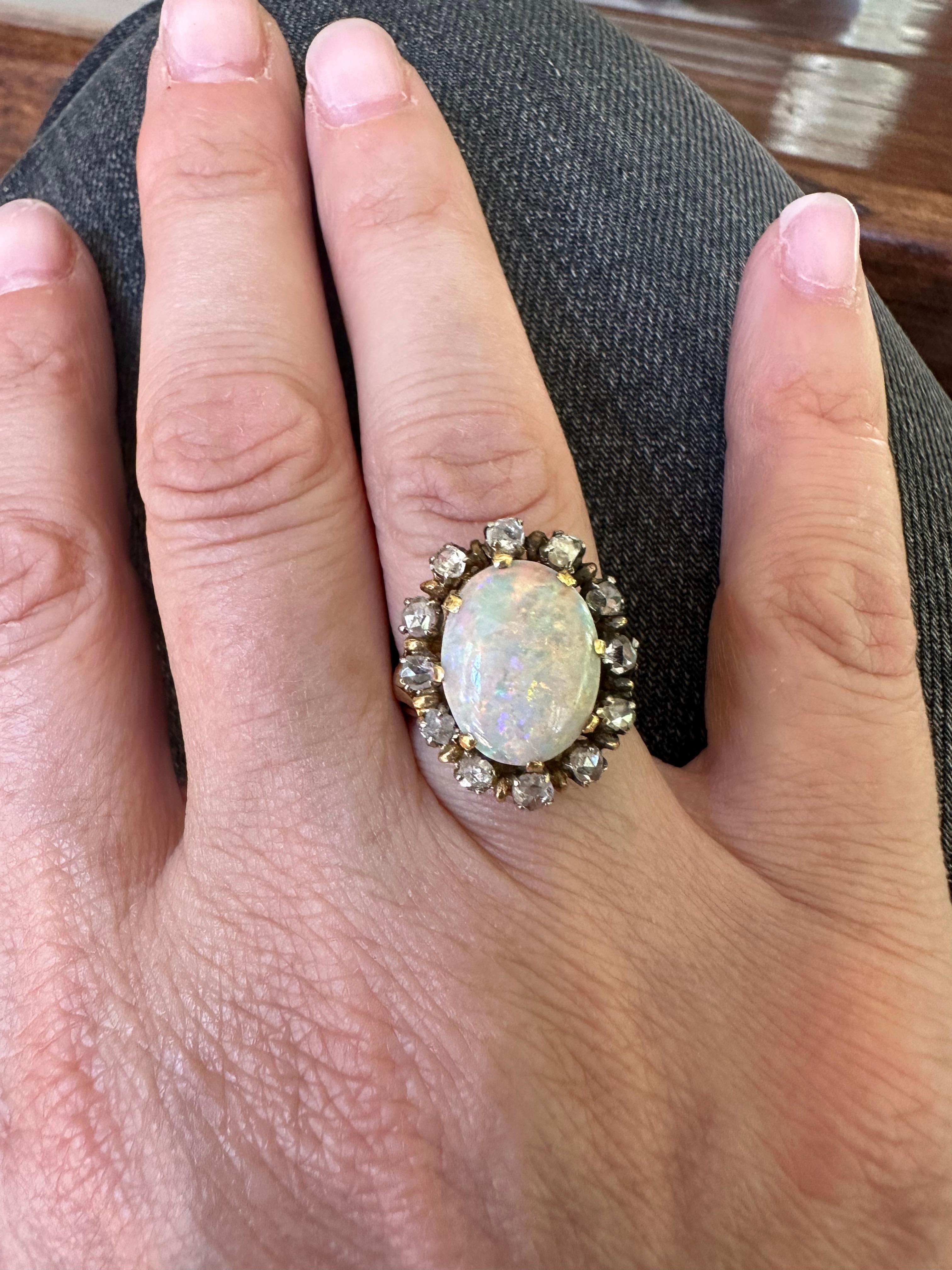 Antique Victorian Australian Opal and Diamond Cocktail Ring  For Sale 4