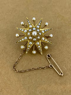 Antique (Victorian) Australian Starburst Seed Pearl (x 49) 30mm Brooch/Pendant