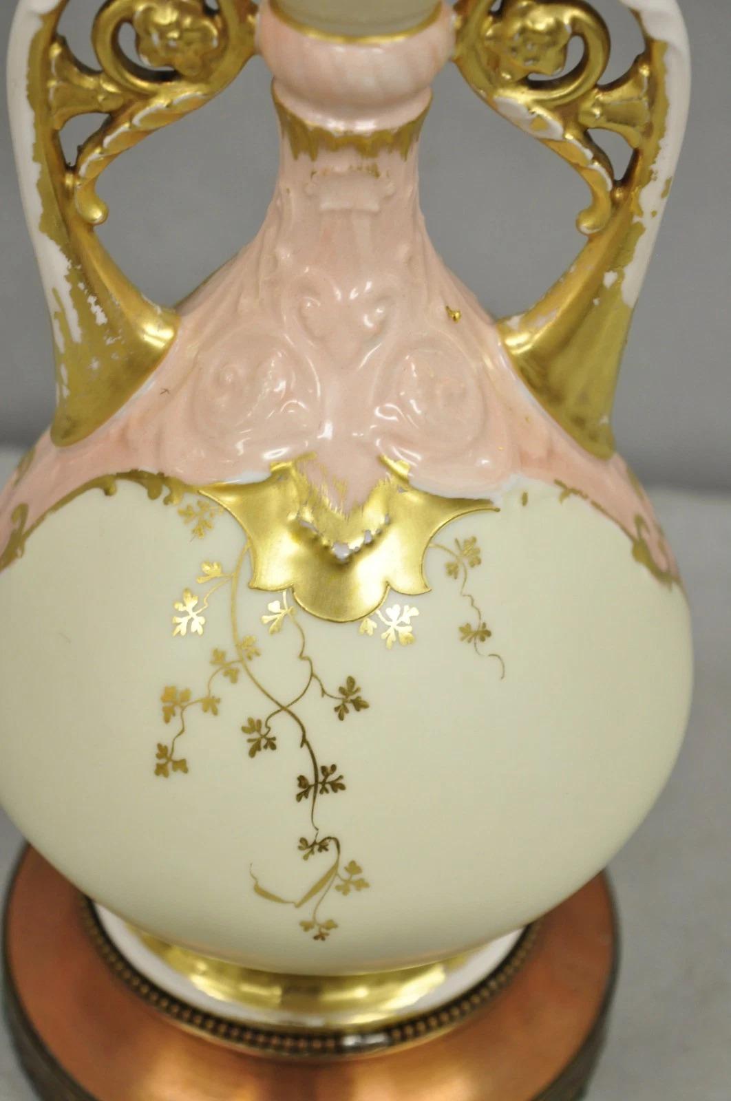 Antique Victorian Austrian Porcelain Pink Gold Gilt Small Boudoir Table Lamp For Sale 5