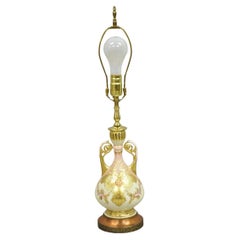 Antique Victorian Austrian Porcelain Pink Gold Gilt Small Boudoir Table Lamp