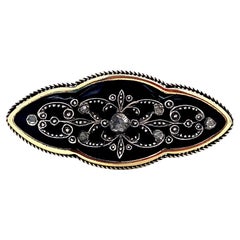 Antique Victorian Bague au Firmament Cobalt Enamel & Rose Cut Diamond Brooch