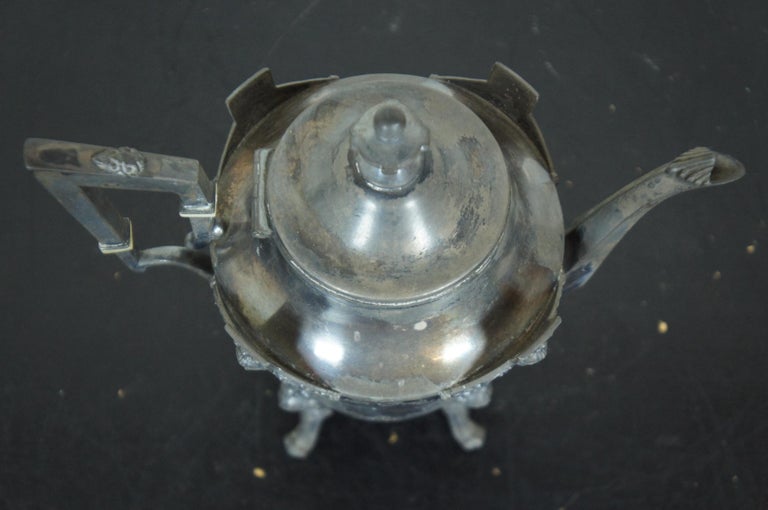 Metal Antique Victorian Bailey Brainard Silver Plate Figural Footed Tea Coffee Pot For Sale