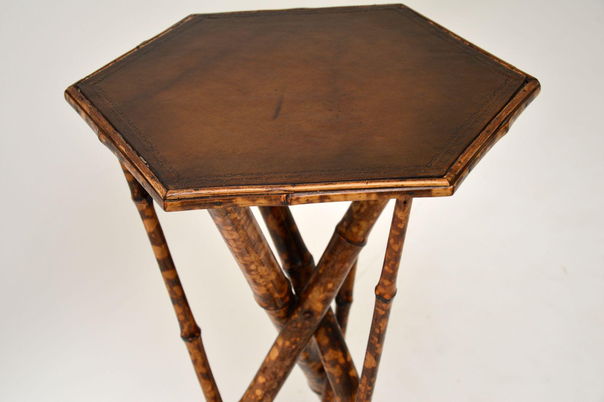 Antique Victorian Bamboo Leather Top Side Table In Good Condition In London, GB