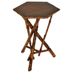 Antique Victorian Bamboo Leather Top Side Table
