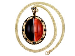 Antique Victorian Banded Agate and Seed Pearl Yellow Gold Locket