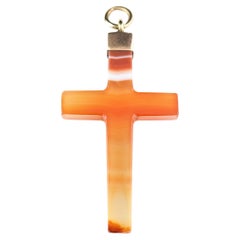 Antique Victorian Banded agate cross pendant, 9k gold 