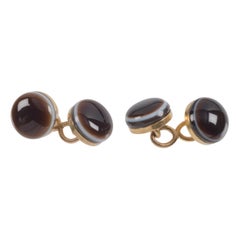 Boutons de manchette victoriens anciens en or, agate, sardonyx et œil en agate