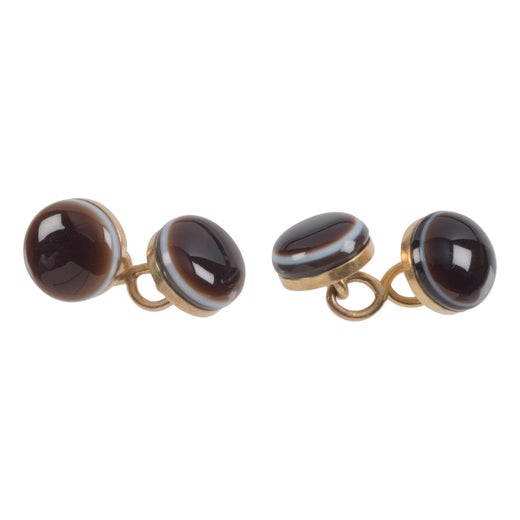 Antique Victorian Banded Agate Sardonyx Eye Gold Cufflinks For Sale at  1stDibs