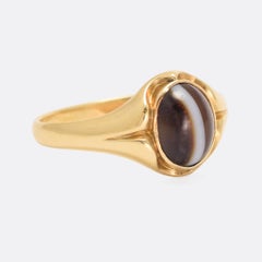 Antique Victorian Banded Agate Signet Ring