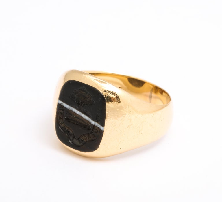 Women's or Men's Antique Victorian Banded Agate Signet Ring For Sale