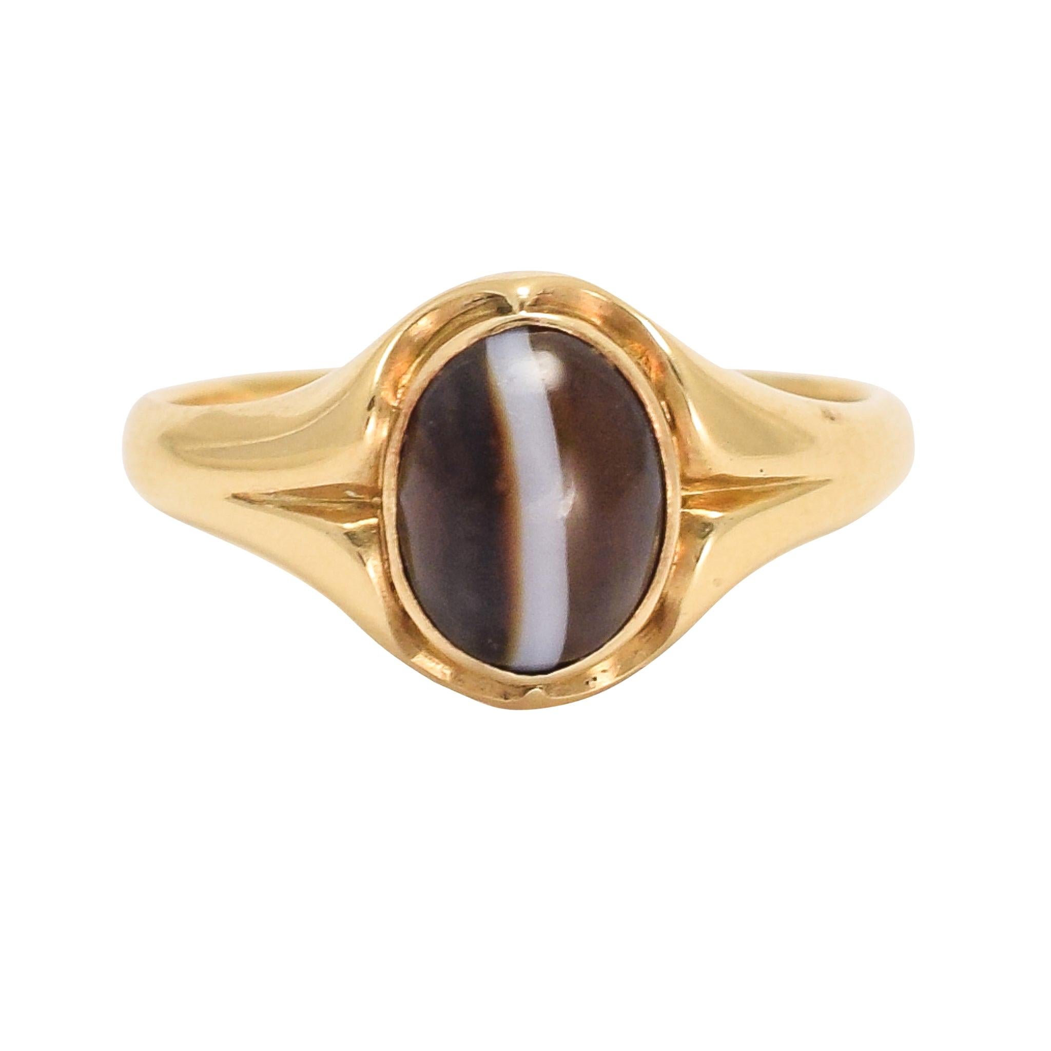 Antique Victorian Banded Agate Signet Ring