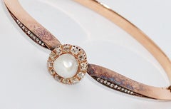 Antique Victorian Bangle, 14 Karat Gold, with Natural Pearl and Diamonds
