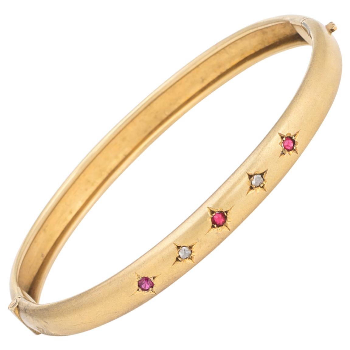 Antique Victorian Bangle Bracelet Crescent Moon Star 10 Karat Gold Fine Vintage at 1stDibs