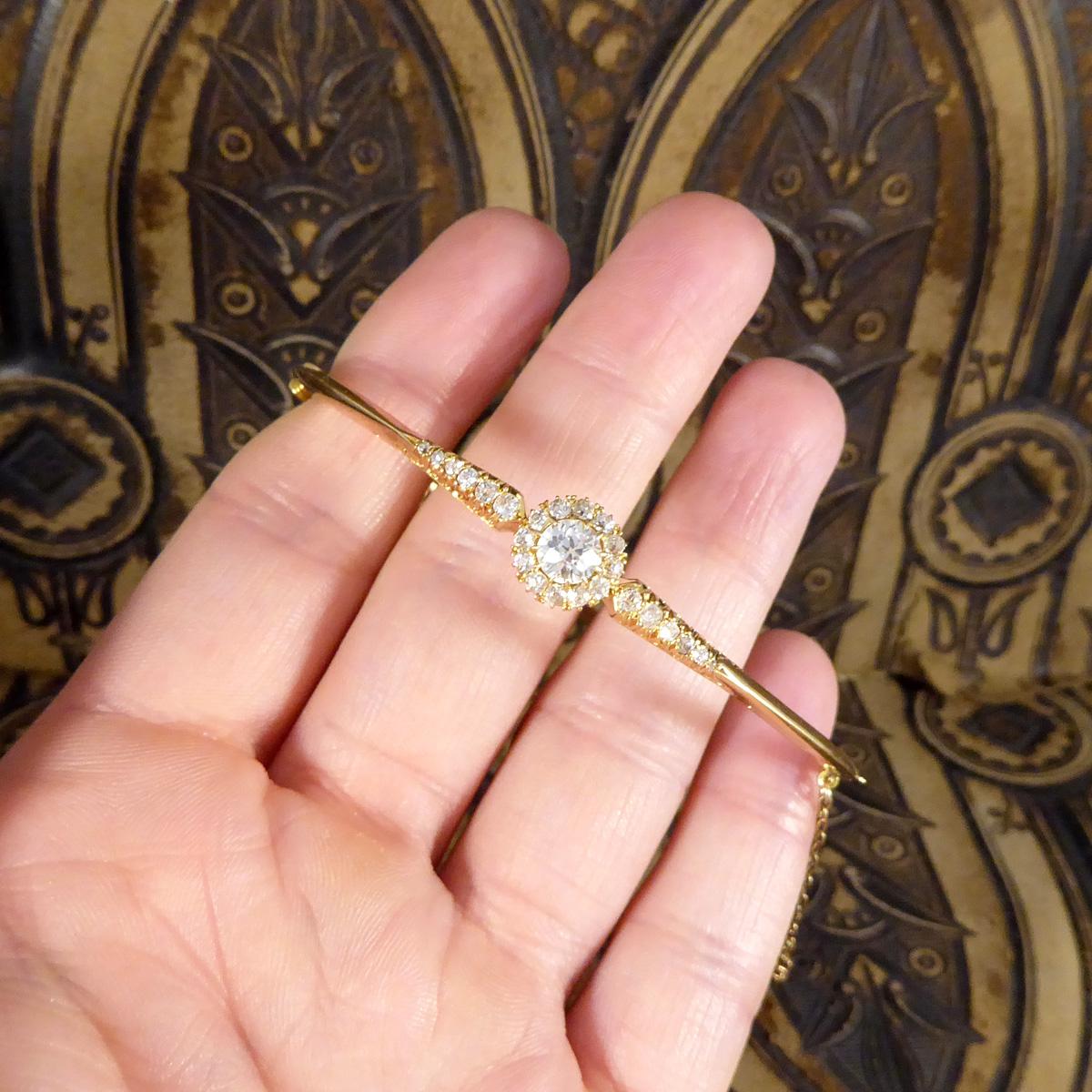 Antique Victorian Bangle Diamond Cluster Head and Shoulders in 15ct Yellow Gold 5