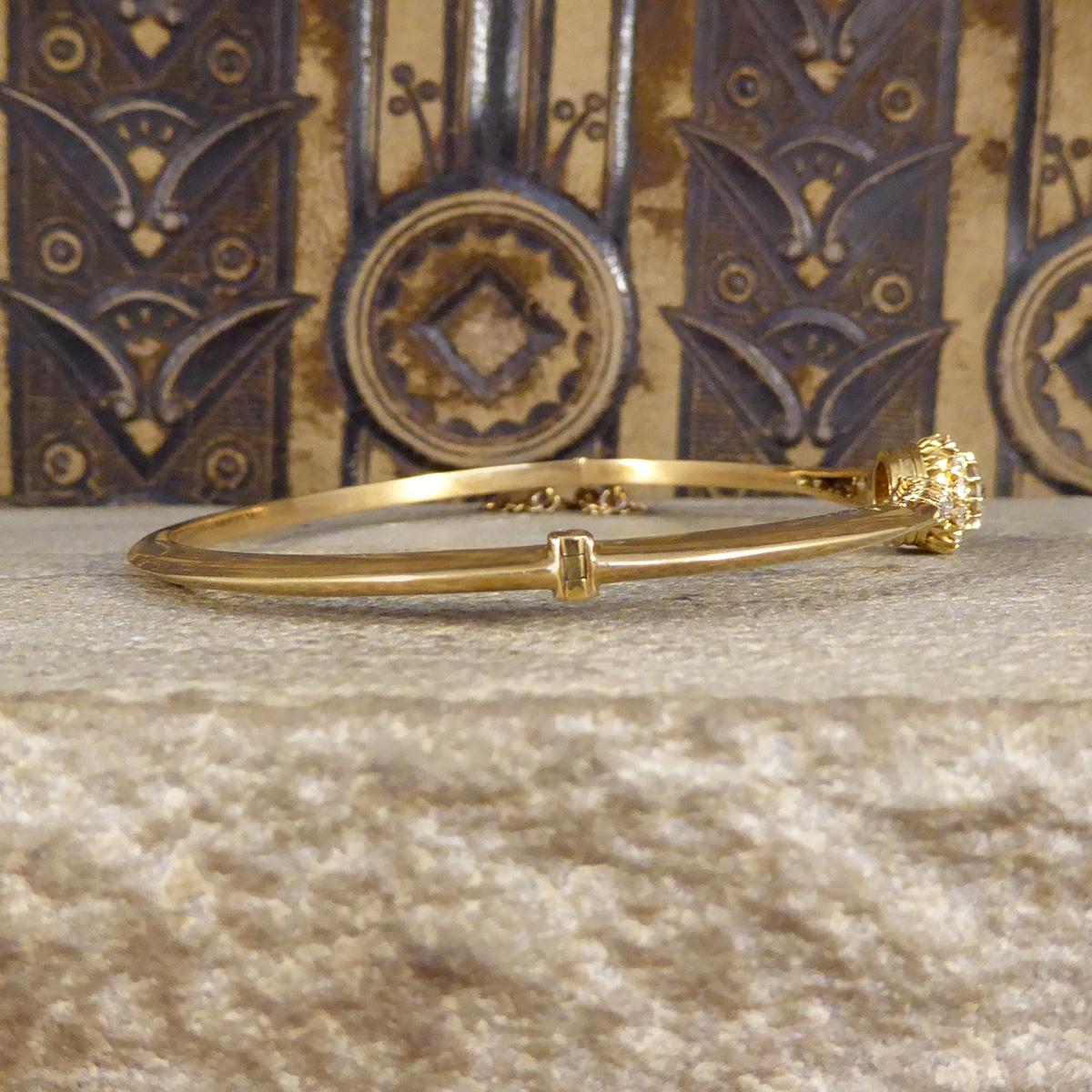 Old European Cut Antique Victorian Bangle Diamond Cluster Head and Shoulders in 15ct Yellow Gold