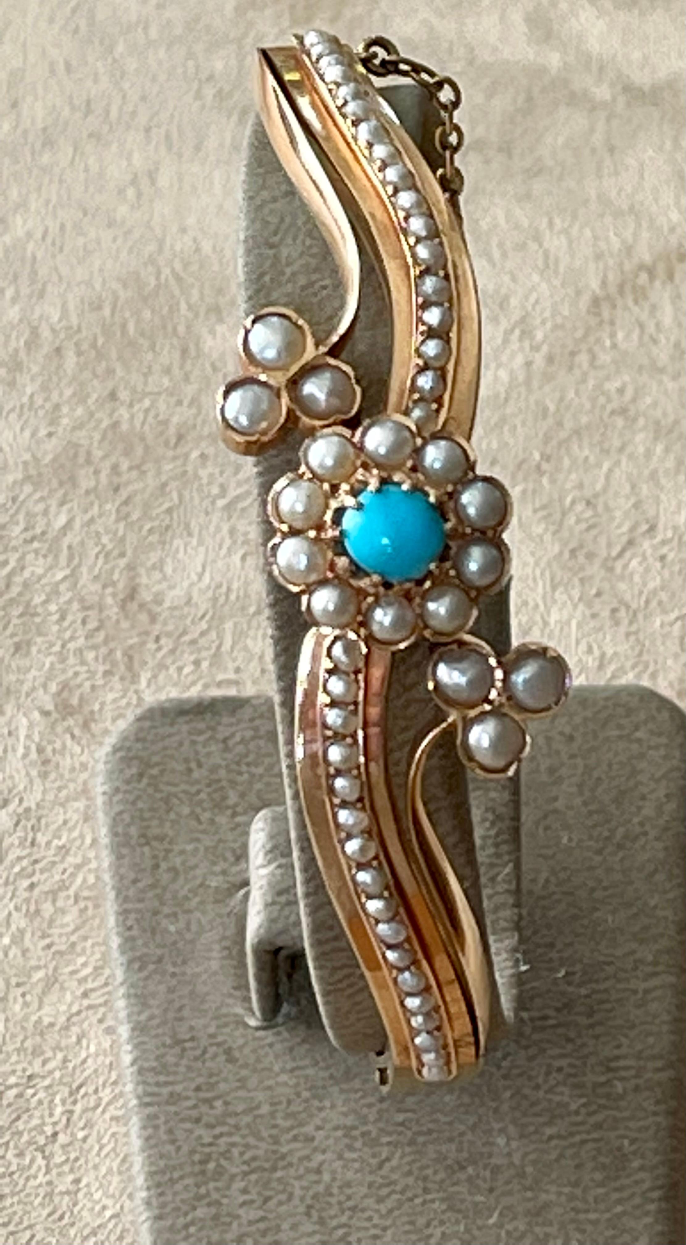 Antique Victorian Bangle Turquoise Pearls For Sale 6