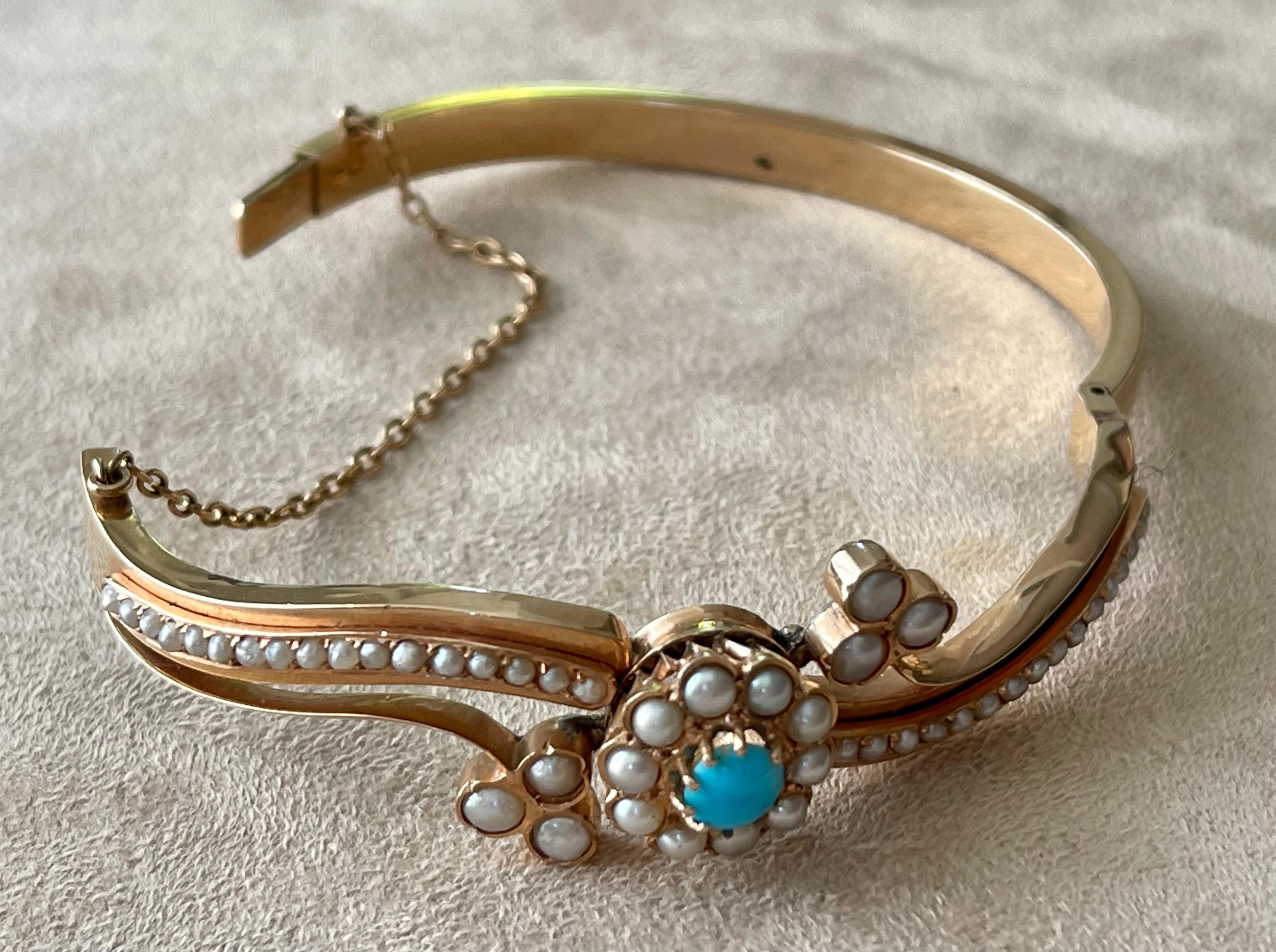 Antique Victorian Bangle Turquoise Pearls In Good Condition For Sale In Zurich, Zollstrasse