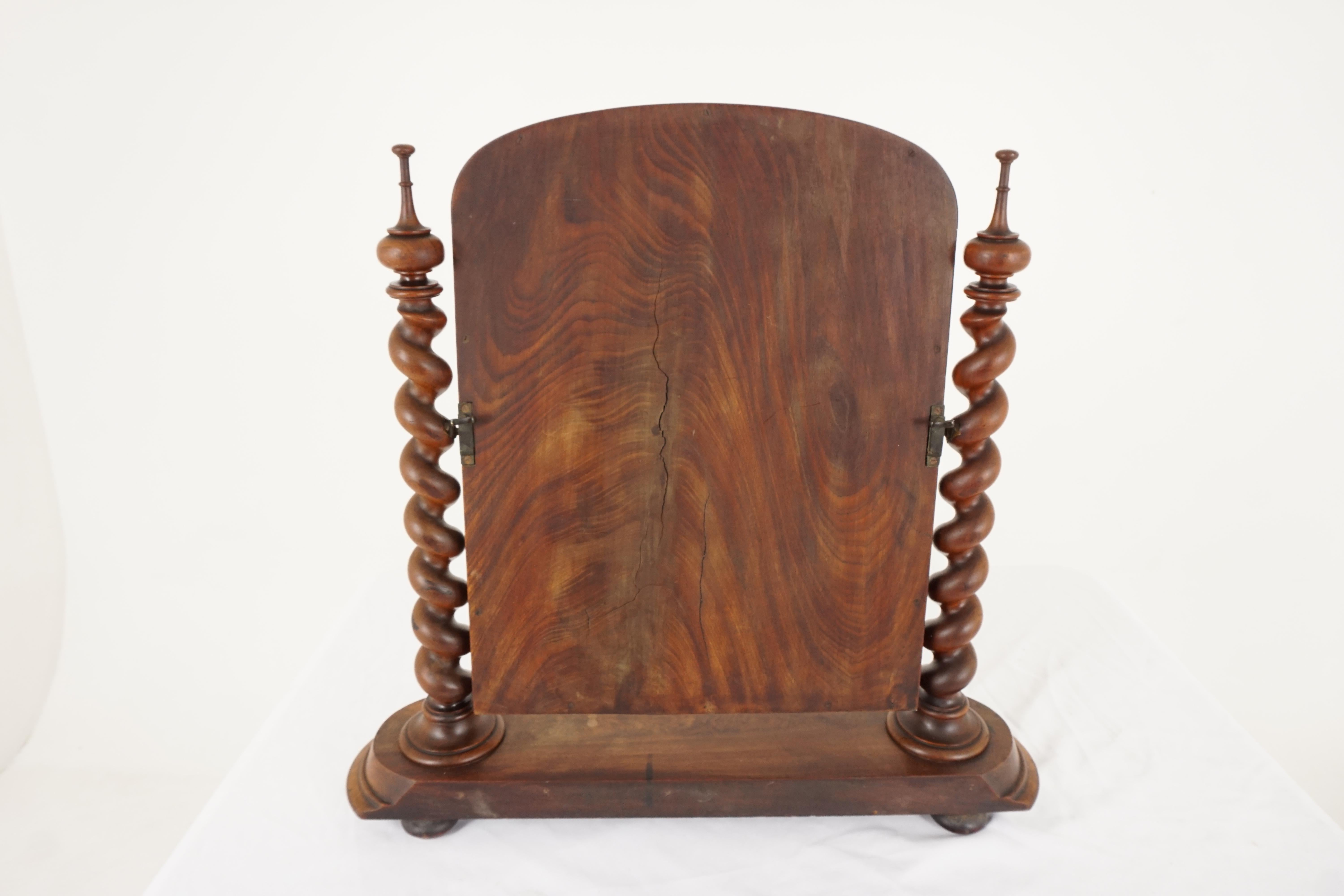 Late 19th Century Antique Victorian Barley Twist Walnut Vanity Table Mirror, Scotland, 1880 For Sale