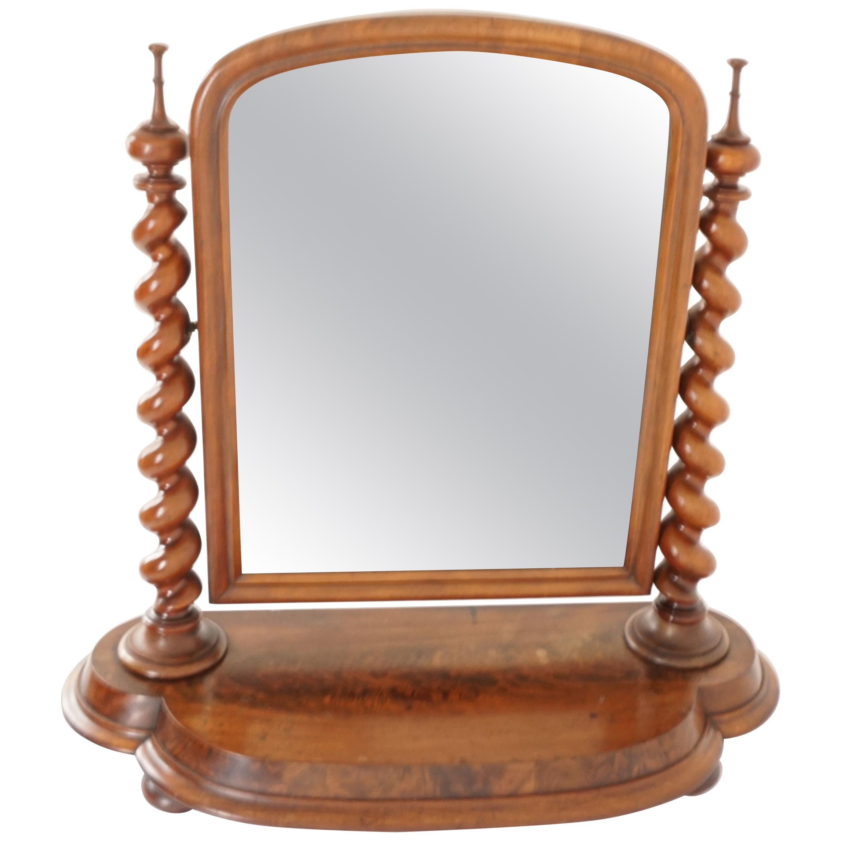 Antique Victorian Barley Twist Walnut Vanity Table Mirror, Scotland, 1880