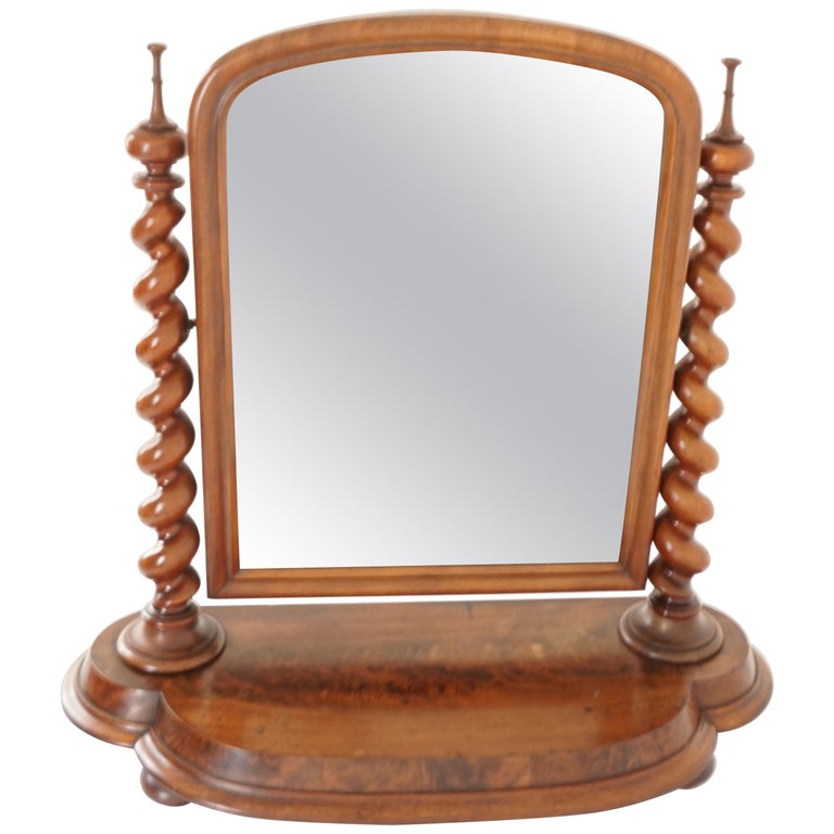 Antique Victorian Barley Twist Walnut, Victorian Table Top Vanity Mirror