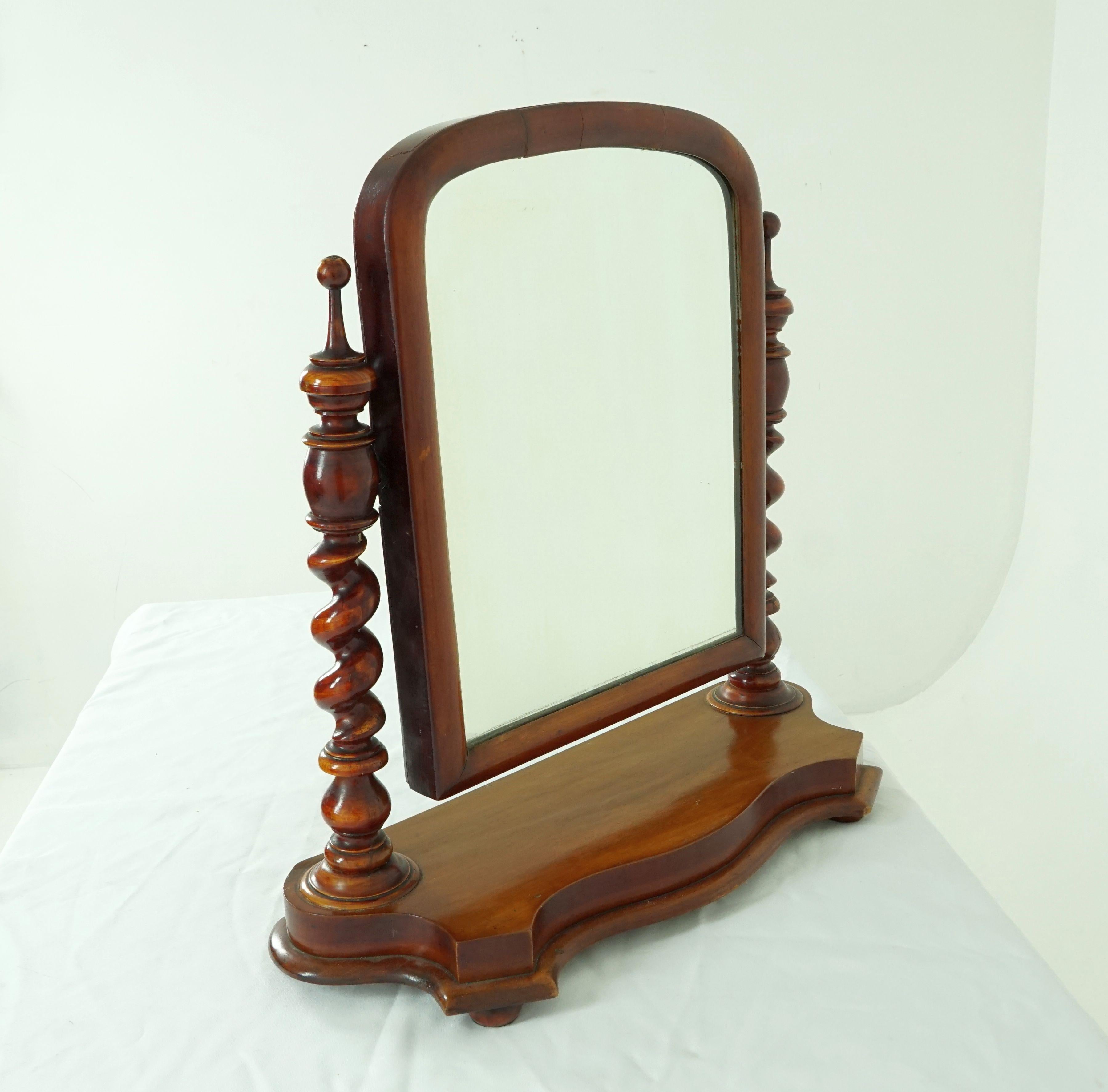 Scottish Antique Victorian Barley Twist Walnut Dressing Table Mirror, Scotland 1880, 1731