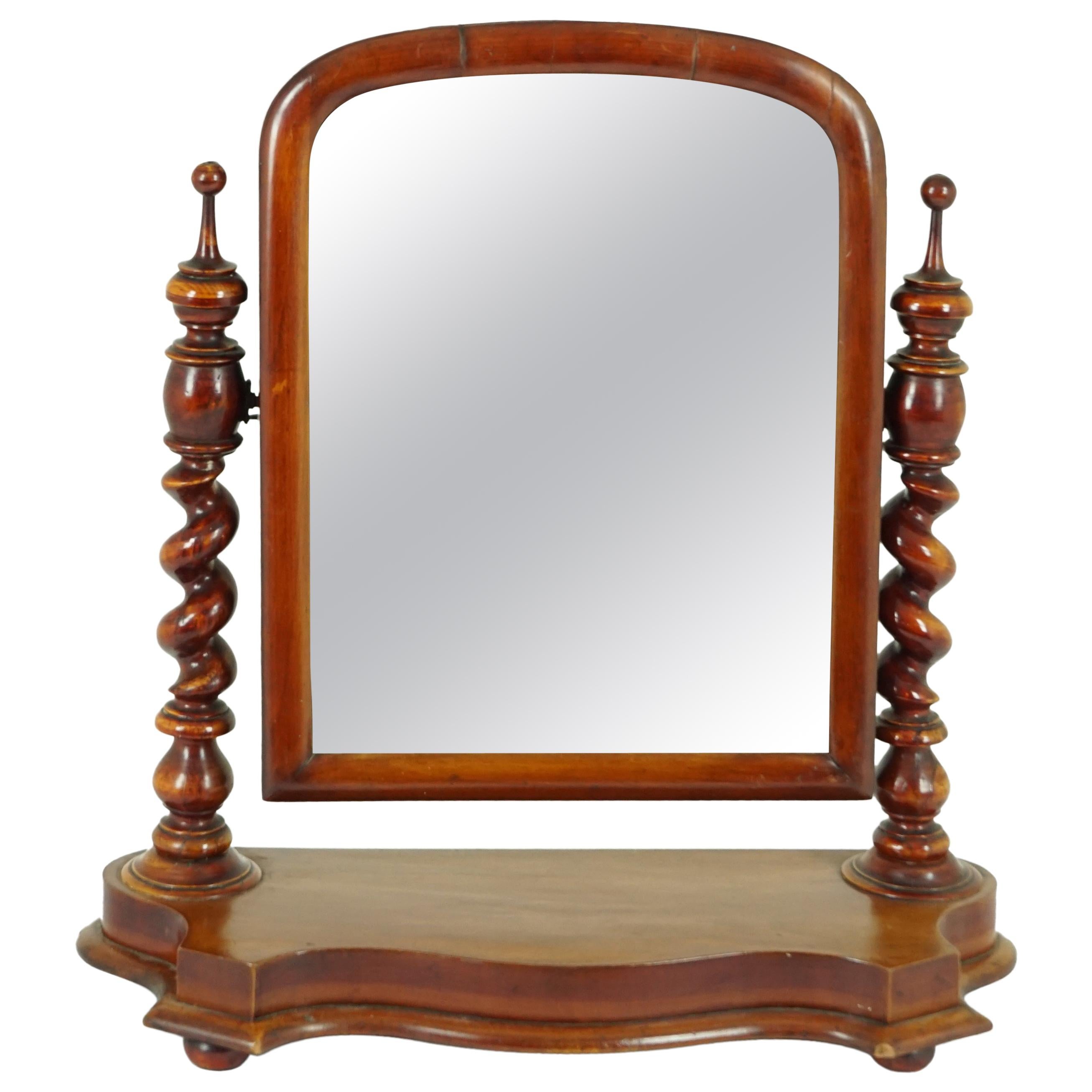 Antique Victorian Barley Twist Walnut Dressing Table Mirror, Scotland 1880, 1731