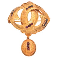 Antique Victorian Barnby & Rust 20K Yellow Gold Garnet Mourning Brooch