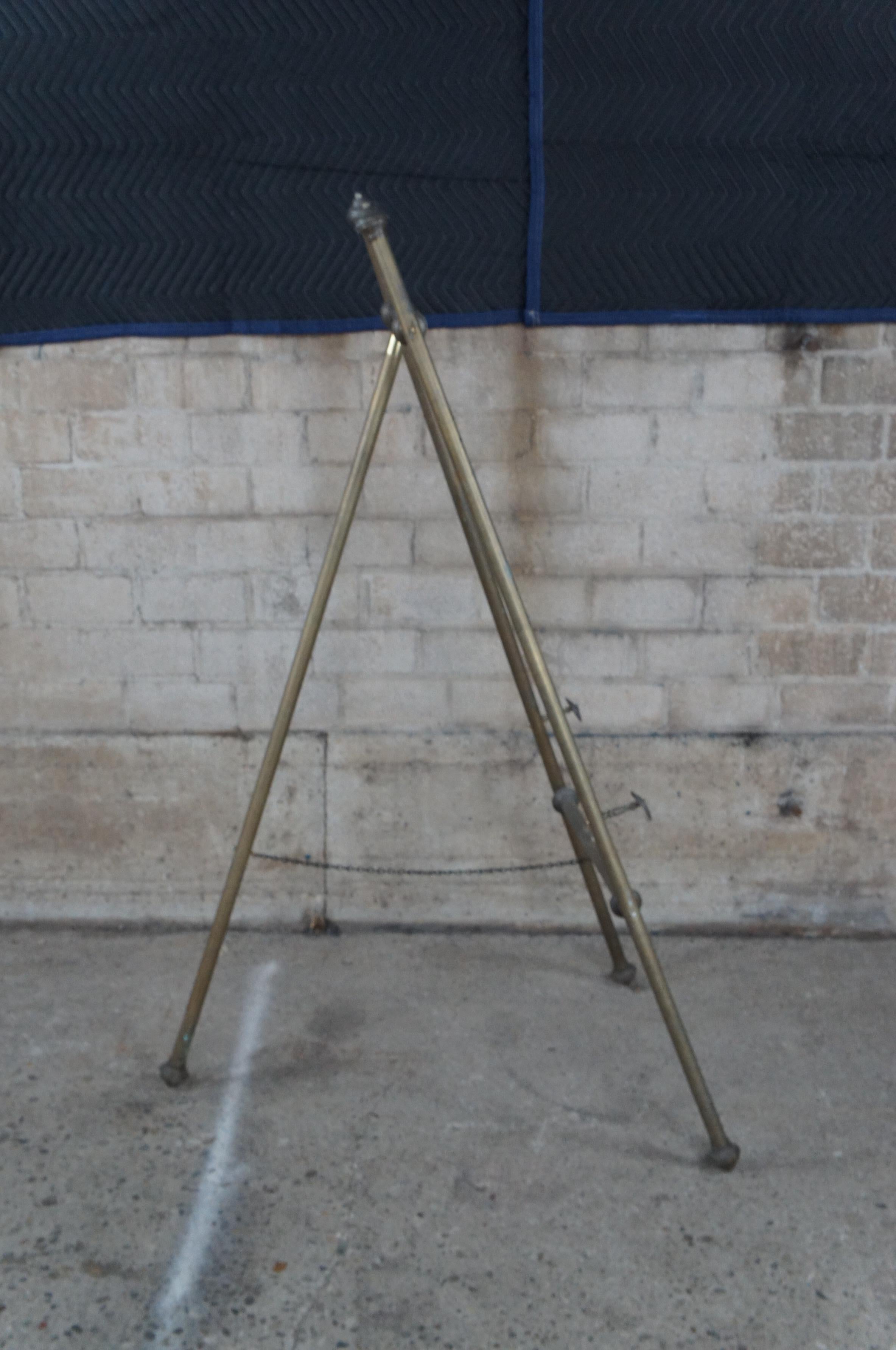 19th Century Antique Victorian Baroque Brass Art Painting Floor Display Easel