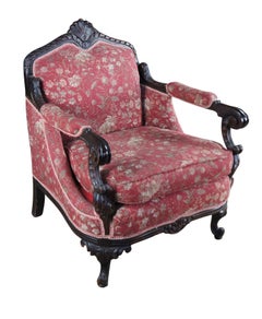 Antique Victorian Baroque Rococo Style Carved Mahogany Fauteuil Parlor Armchair